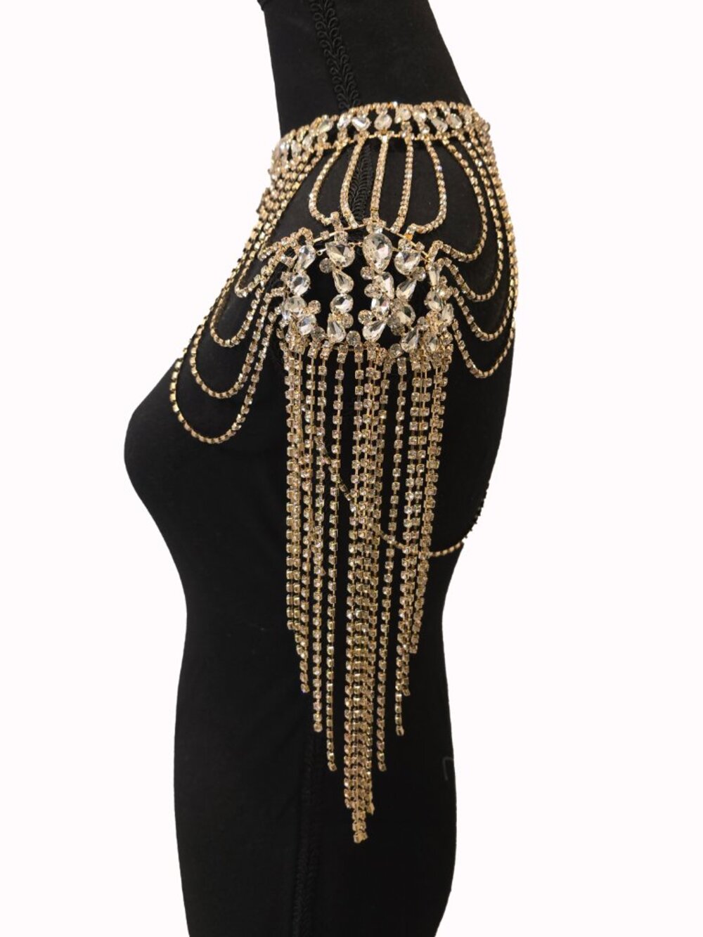 Beautiful Gold Fashion Top Shoulder Rhinestone Jeweled Statement Piece - Picture 5 of 6